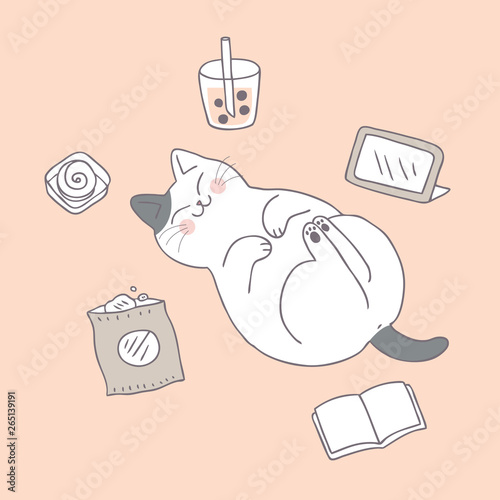 Cartoon cute cat sleeping vector.