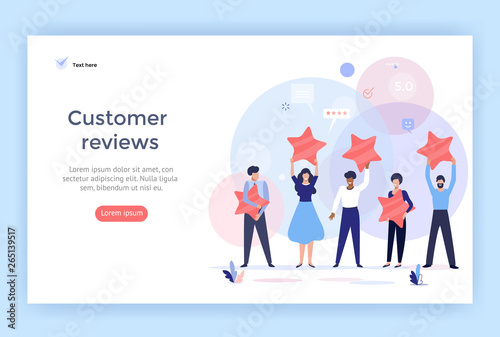 People holding stars. Customer reviews concept illustration concept illustration, perfect for web design, banner, mobile app, landing page, vector flat design