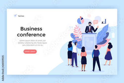 Speaker at Business Conference concept illustration, perfect for web design, banner, mobile app, landing page, vector flat design