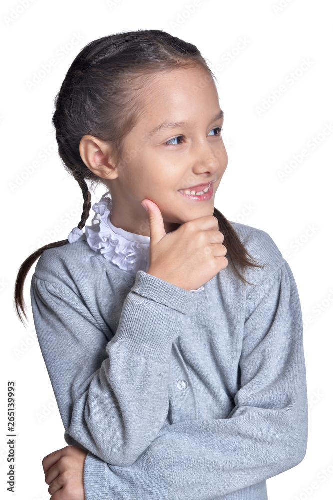 Portrait of cute little girl posing on white background Portrait of cute little girl posing on white background
