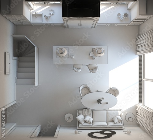 residential interior visualization, 3D illustration © vadim_fl