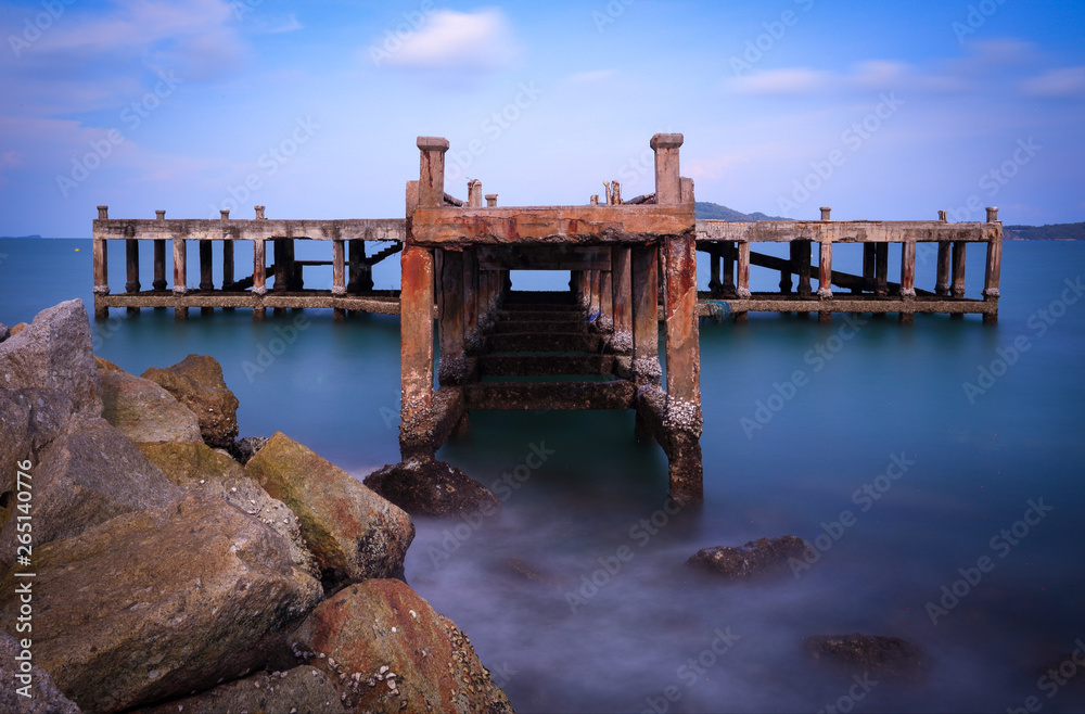 Fototapeta premium Old fish bridge ruins in Rayong province, Thailand
