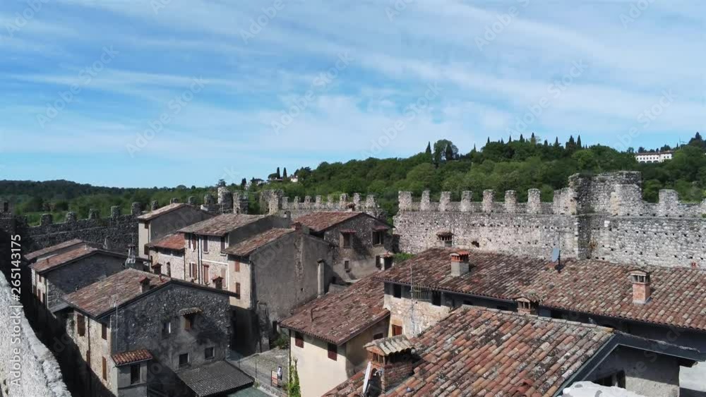 aerial view on the medieval Padenghe Castle in Italy aerial view on the medieval Padenghe Castle in Italy