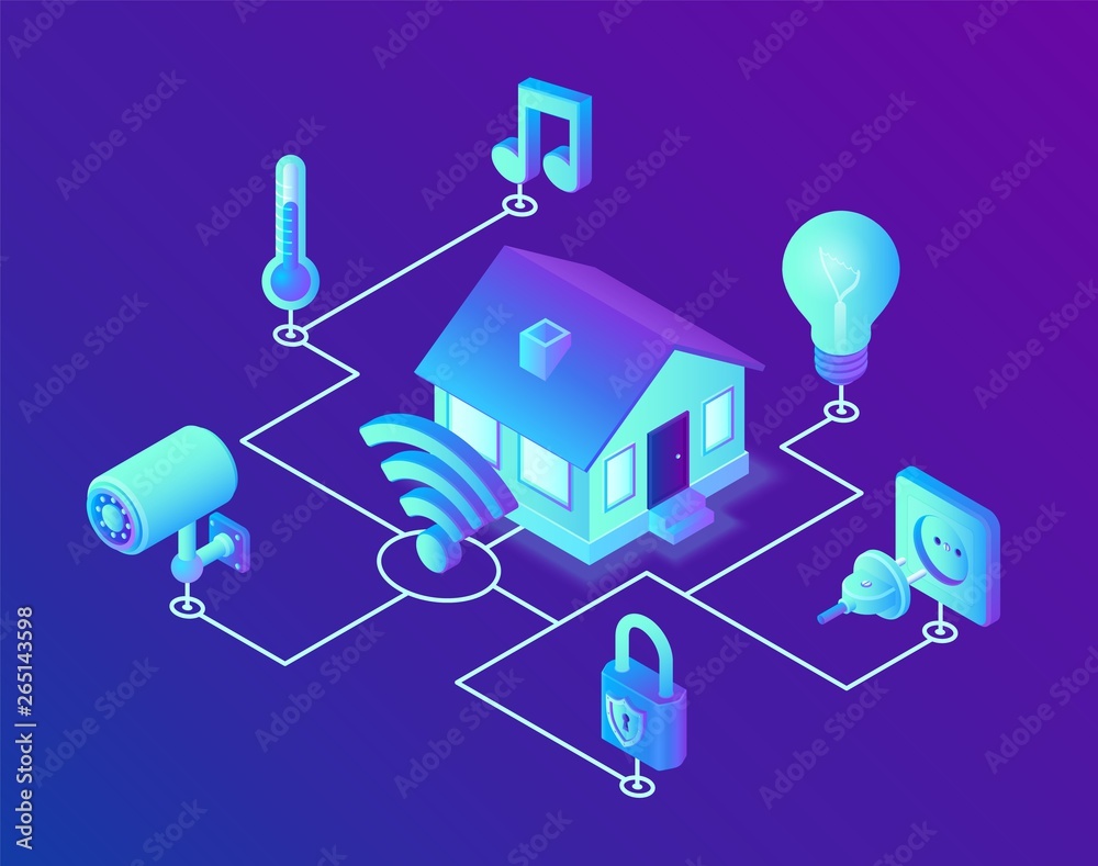 Smart home system concept. 3D isometric remote house control system ...