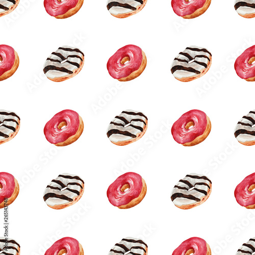 Seamless background with sweet tasty donuts for decoration, giftpaper, textile