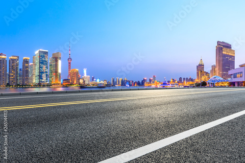 Highway road and skyline of modern urban buildings in Shanghai