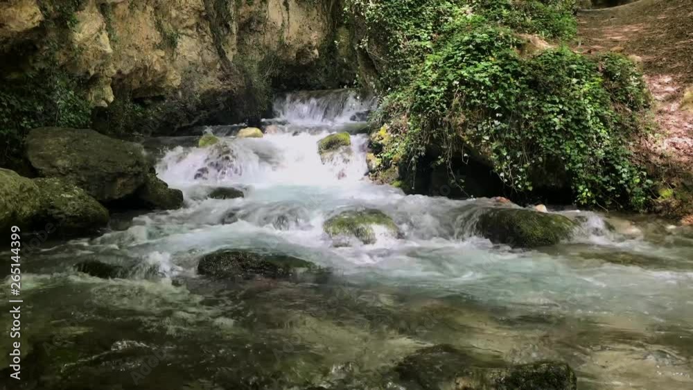 Mountain stream with white and transparent bubbles in forest. Mountain stream with white and transparent bubbles in forest.