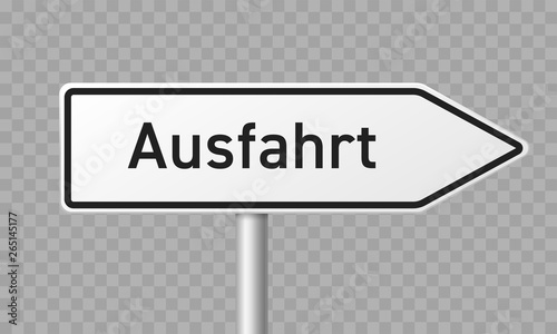 German road sign, Ausfahrt or Exit directional arrow vector road signpost template