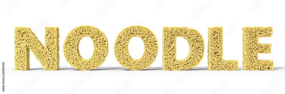 noodle in shape of noodle text. curly spaghetti for cooking. 3d illustration noodle in shape of noodle text. curly spaghetti for cooking. 3d illustration