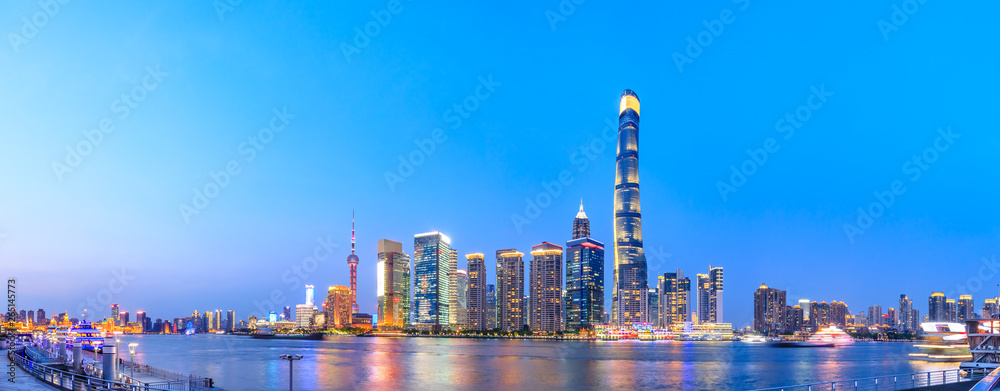 Panoramic skyline and modern business office buildings in Shanghai