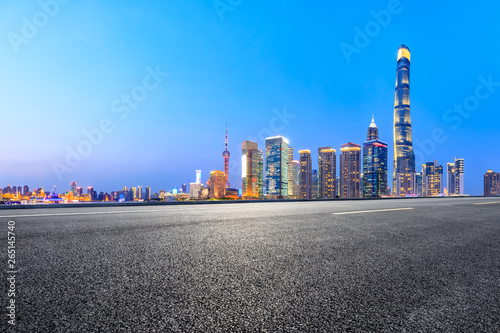 Highway road and skyline of modern urban buildings in Shanghai