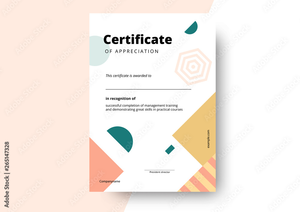 Certificate of appreciation template design. Elegant business diploma layout for training graduation or course completion. Vector background illustration.