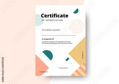 Certificate of appreciation template design. Elegant business diploma layout for training graduation or course completion. Vector background illustration.