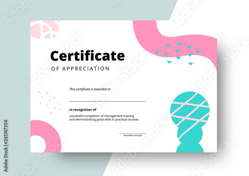 Certificate of appreciation template design. Elegant business diploma layout for training graduation or course completion. Vector background illustration.