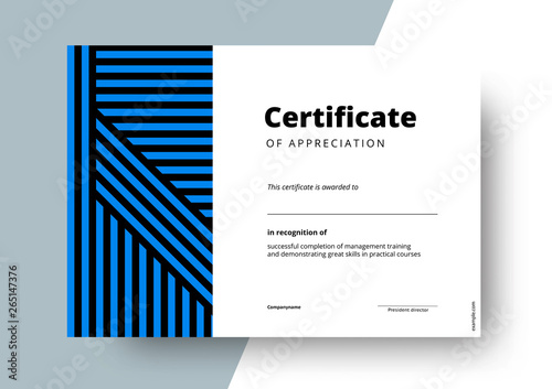 Certificate of appreciation template design. Elegant business diploma layout for training graduation or course completion. Vector background illustration.