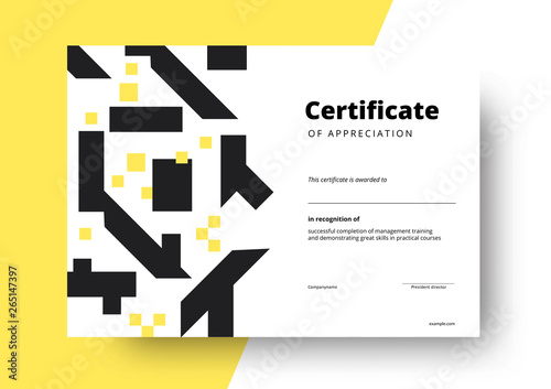 Certificate of appreciation template design. Elegant business diploma layout for training graduation or course completion. Vector background illustration.