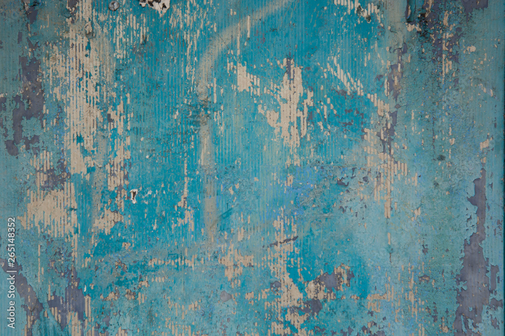 Abstract grunge blue, navy background texture. Peleed old paint, cracked blue wall