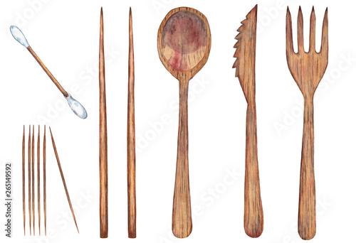 Organic wooden tableware.