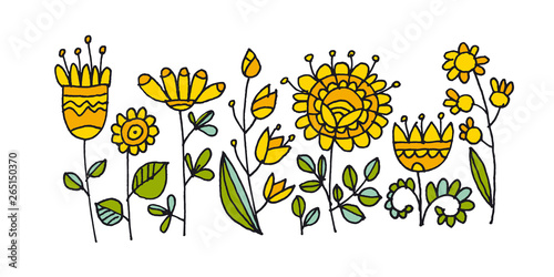 Abstract flowers hand drawn color illustration