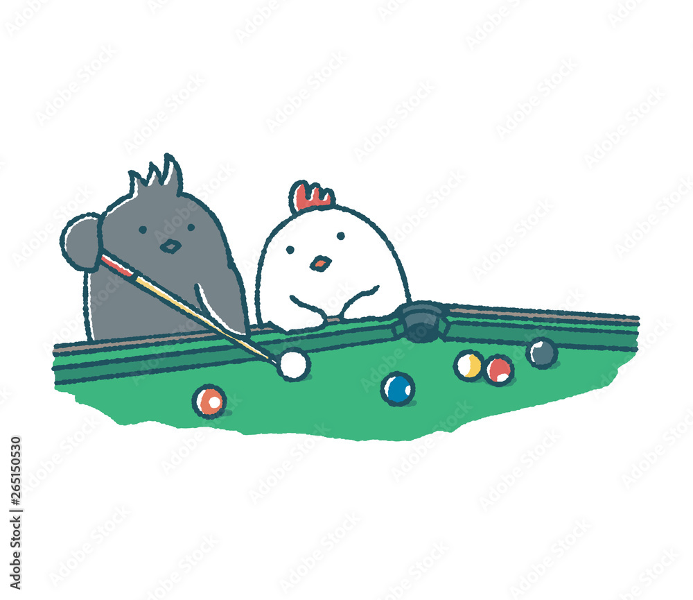 ゆるいにわとりとカラスのビリヤード Stock イラスト Adobe Stock