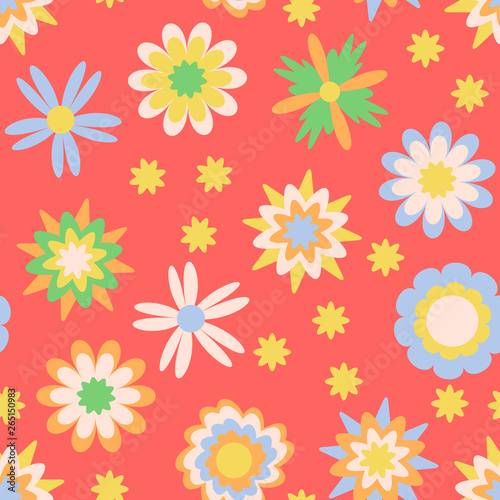 Cute floral seamless pattern. Summer illustration with flowers for children  vector. 