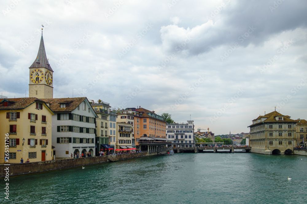 Lucerne Luzern Lucerna river bridge clock tower