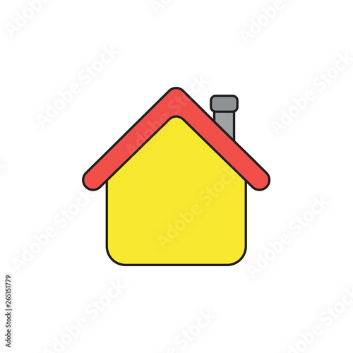 Vector icon concept of house with roof. Black outlines and colored.