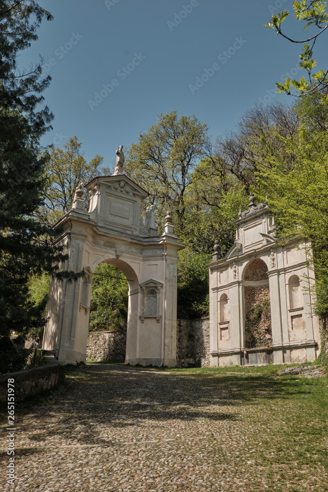 view of the XIV chapel along the path of the historic pilgrimage route from Sacred Mount or Sacro Monte of Varese, Italy