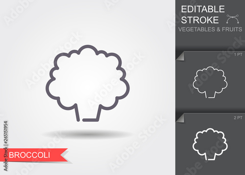 Broccoli. Line icon with editable stroke with shadow