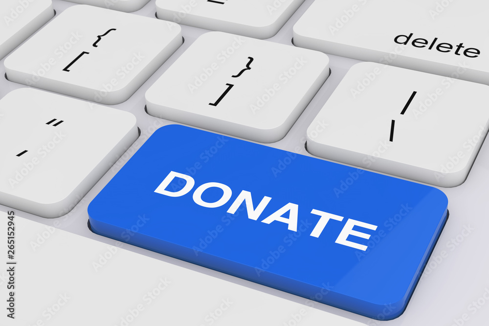 Blue Donate Key on White PC Keyboard. 3d Rendering Blue Donate Key on White PC Keyboard. 3d Rendering