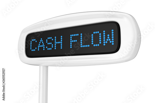 Abstract Cash Register Display Displaying Cash Flow Blue Sign. 3d Rendering
