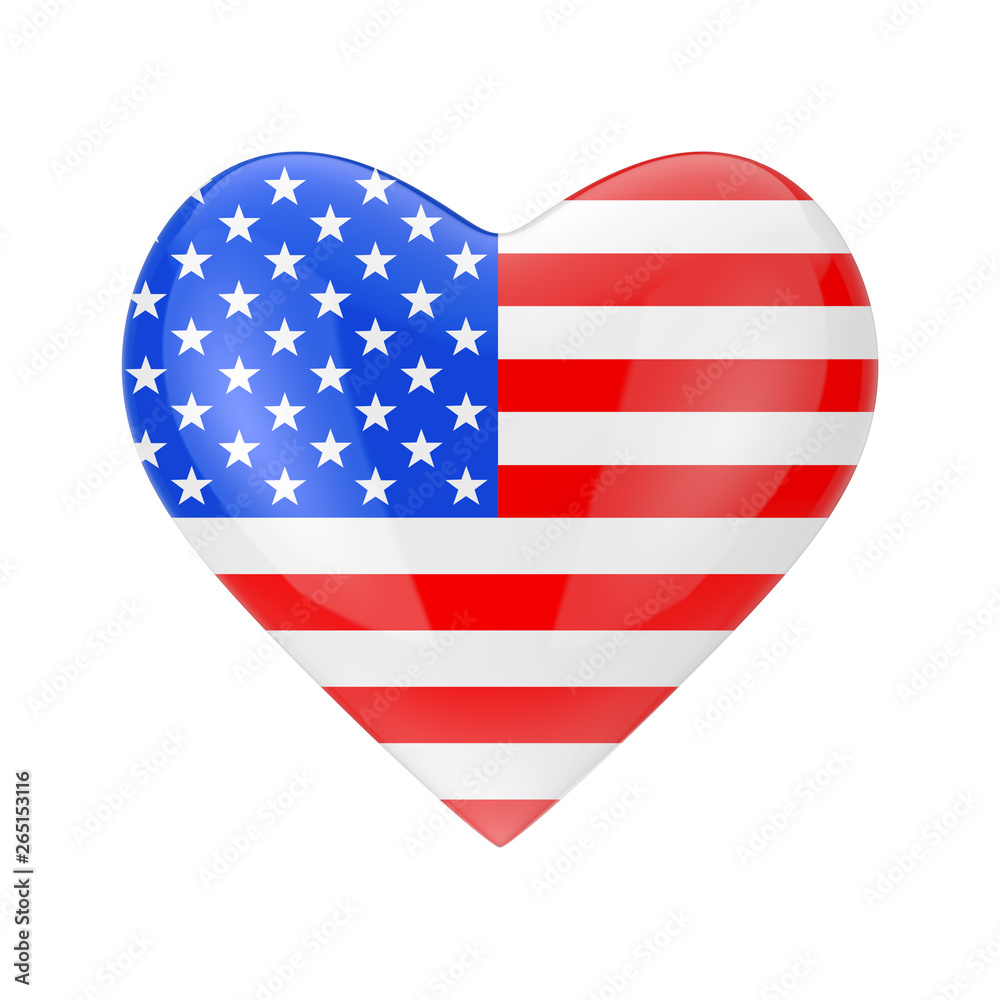Love America Concept. USA Flag in Shape of Heart. 3d Rendering Love America Concept. USA Flag in Shape of Heart. 3d Rendering