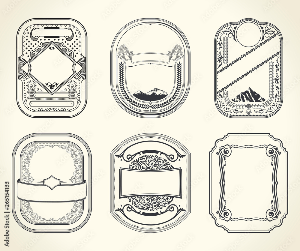 Vintage set retro cards. Template greeting card wedding invitation. Line calligraphic frames