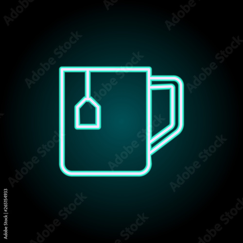 mug with disposable tea bag neon icon. Elements of fast food set. Simple icon for websites, web design, mobile app, info graphics
