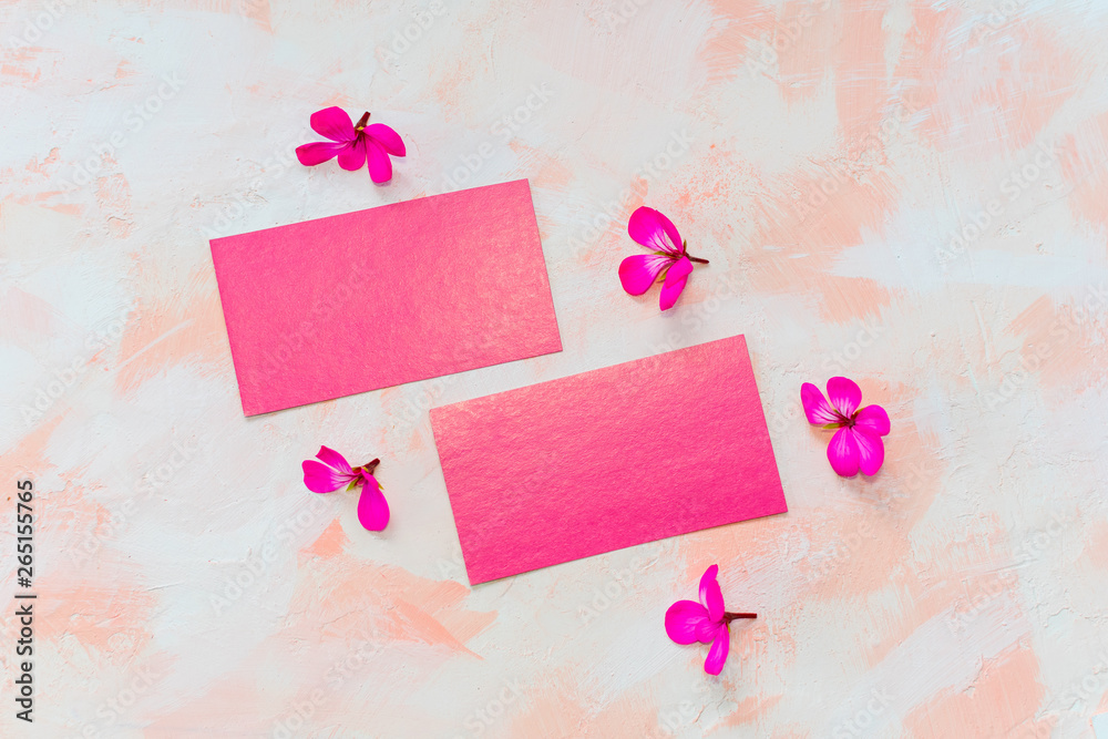 empty pink business cards with petals empty pink business cards with petals