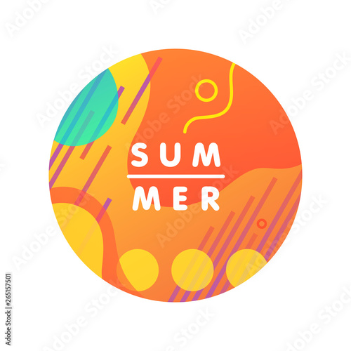 Unique artistic design card - summer with bright gradient background,shapes and geometric elements in memphis style.Bright poster perfect for prints,flyers,banners,invitations,special offer and more.