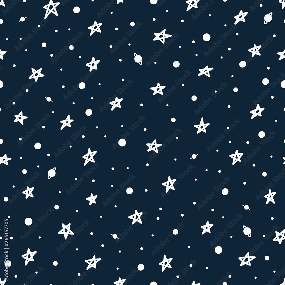 Space seamless pattern with star and planet