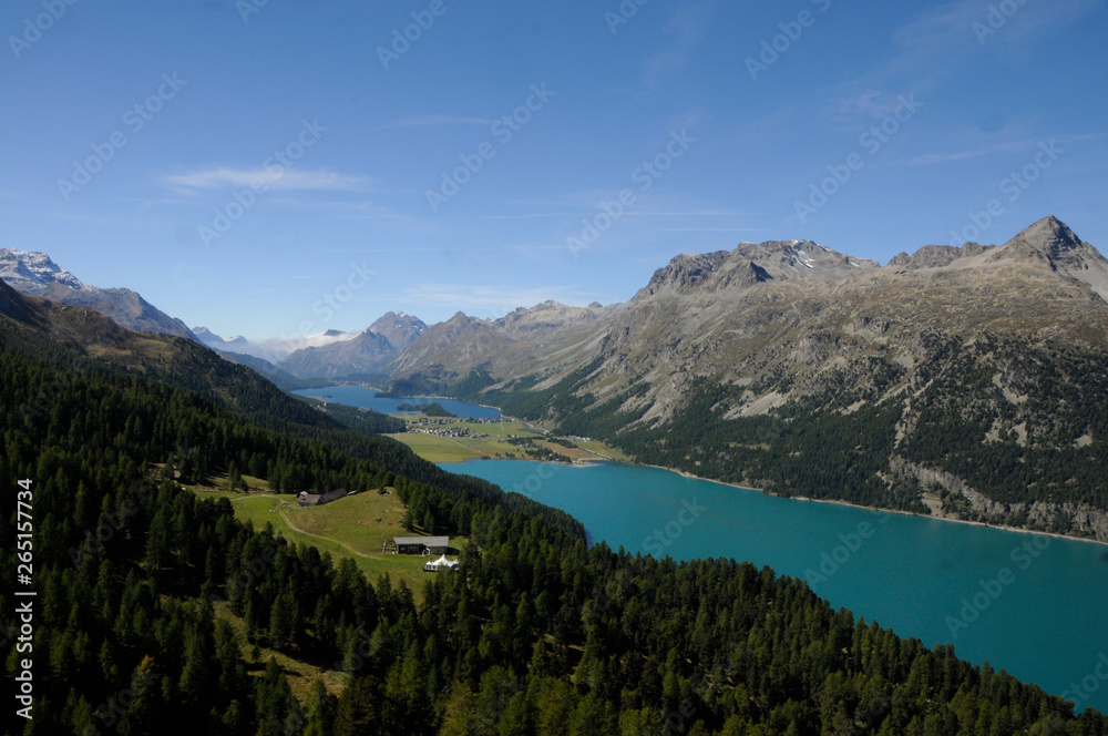 Swiss Alps: The Upper Engadin valley with the Glacier lakes Sils and Silvaplana