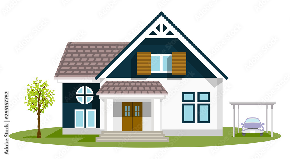 Exterior of the residential house, front view - retro style - obrazy, fototapety, plakaty 