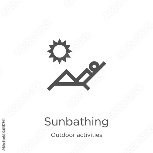 sunbathing icon vector from outdoor activities collection. Thin line sunbathing outline icon vector illustration. Outline, thin line sunbathing icon for website design and mobile, app development.