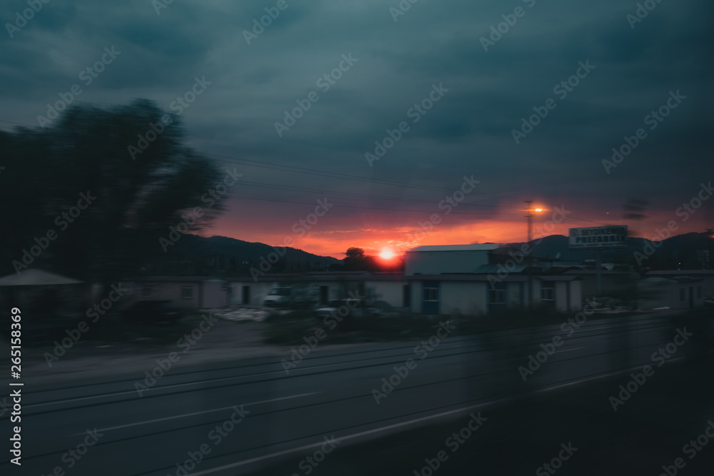 beautiful sunset moving vehicle