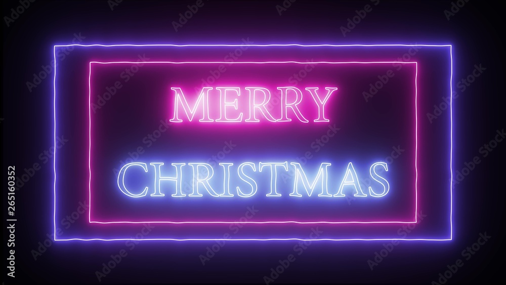 Neon sign 'Merry Christmas', pink and blue
