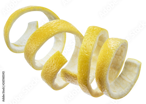 Lemon peel or lemon twist on white background. Clipping path. photo