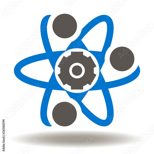 Atom gear icon vector. STEM Science Research logo. Atomiс model symbol.