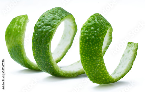 Lime fruit peel isolated on the white background.