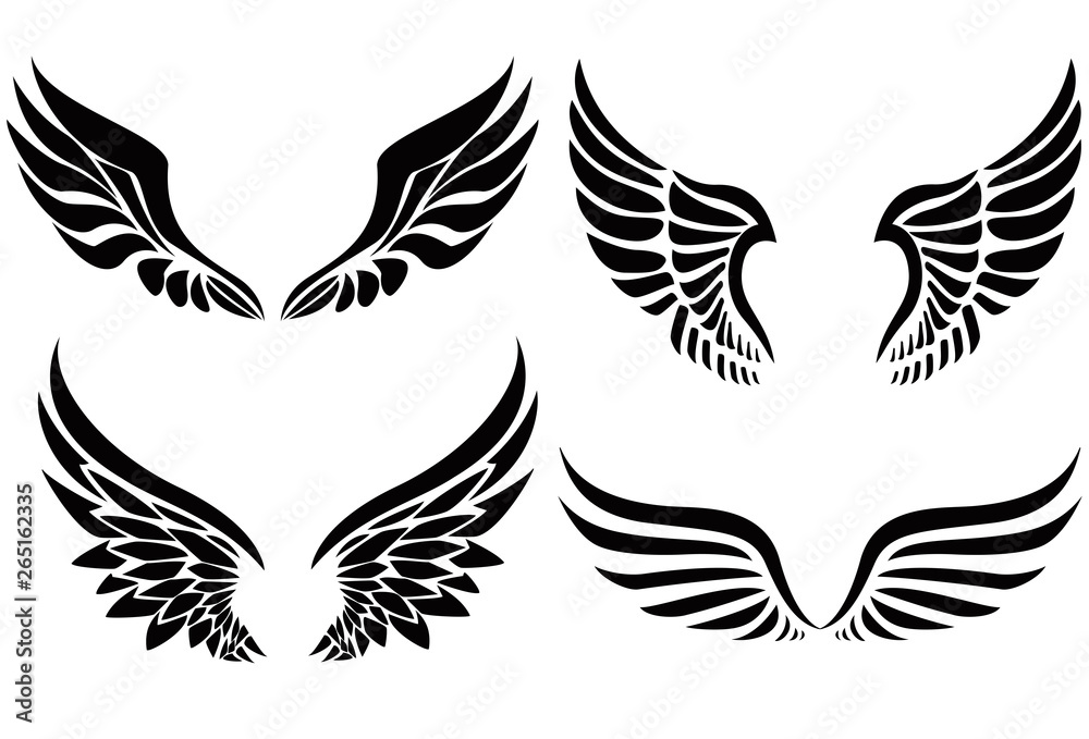 Obraz premium Black silhouette wings emblem collection