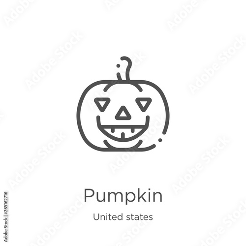 pumpkin icon vector from united states collection. Thin line pumpkin outline icon vector illustration. Outline, thin line pumpkin icon for website design and mobile, app development.