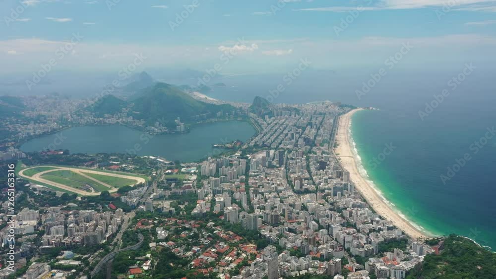 Aerial view of Ipanema Beach (Praia) and Leblon Beach in city of Rio de Janeiro - landscape panorama of Brazil from above, South America Aerial view of Ipanema Beach (Praia) and Leblon Beach in city of Rio de Janeiro - landscape panorama of Brazil from above, South America