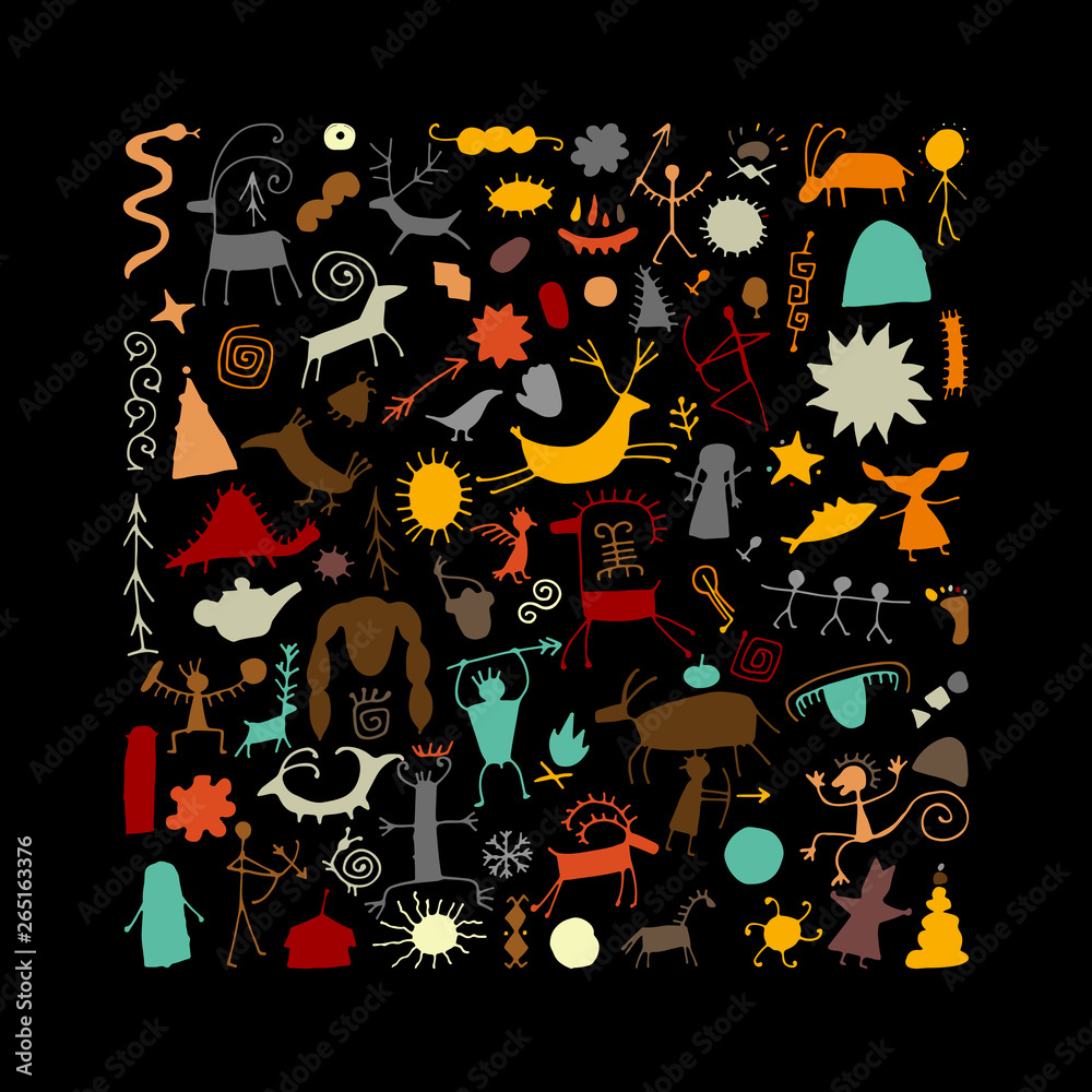 Rock paintings background, sketch for your design Rock paintings background, sketch for your design