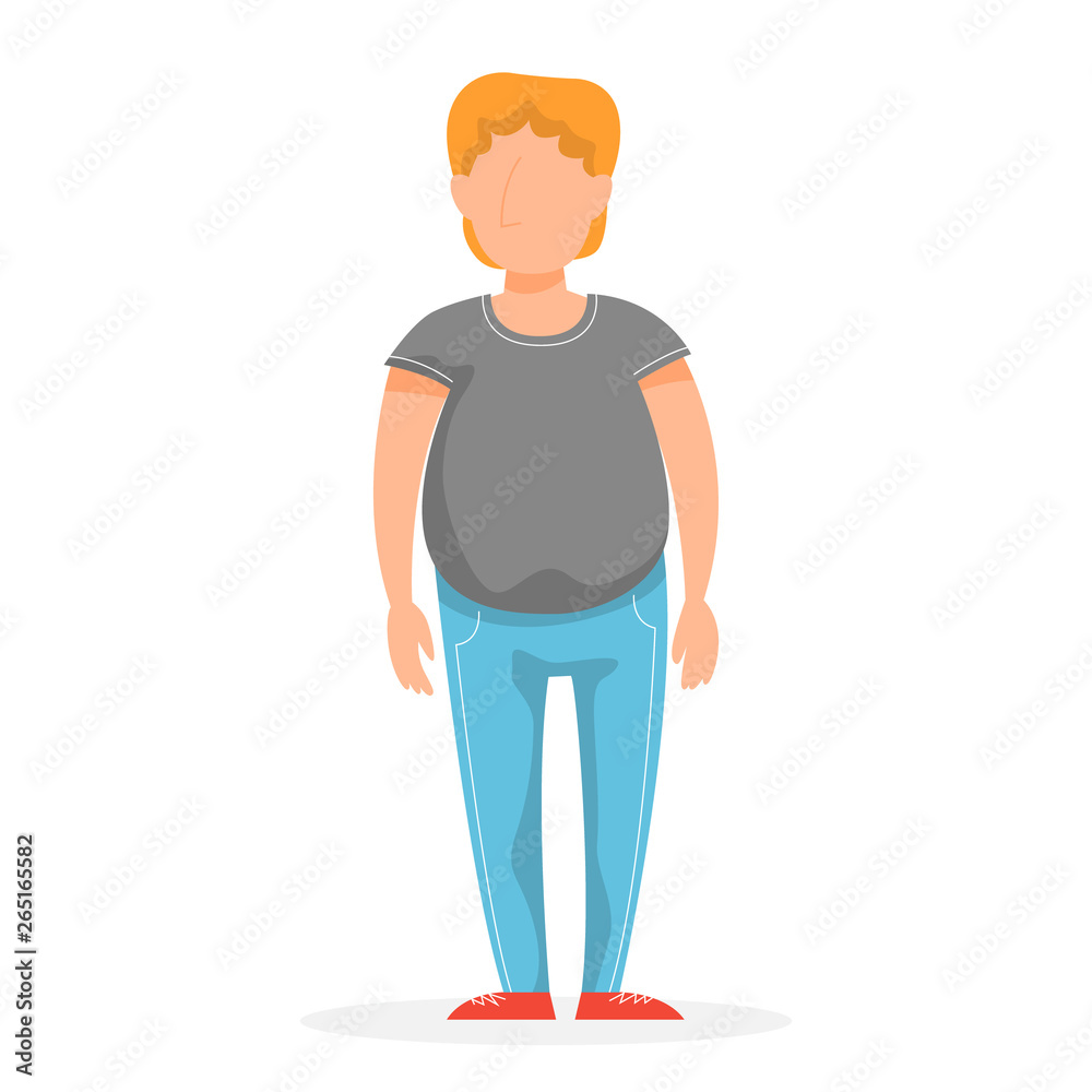 Fototapeta premium Young man character. Fat adult guy in casual clothes